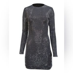Good American Black and Silver Rhinestone Long Sleeve Dress